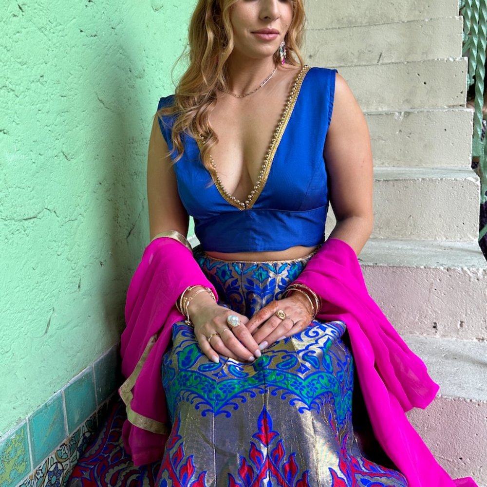 Blue, Pink, Purple, Gold Size S Lehenga with Two Tops